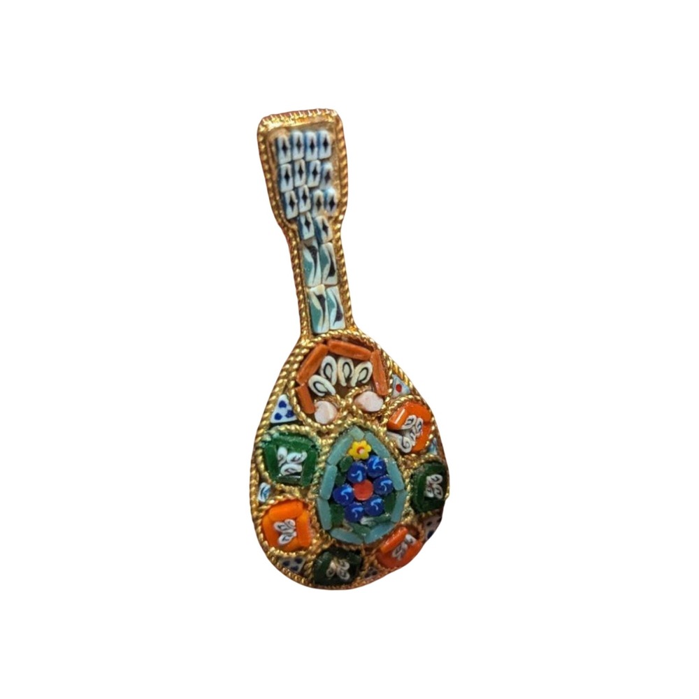 Vintage Italian Micro Mosaic Mandolin Brooch Pin Gold-Tone guitar  instrument‎